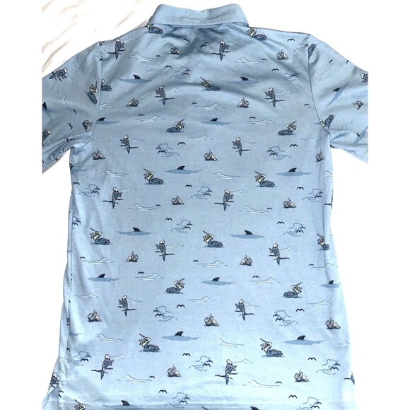 Travis Mathew Going Rogue Polo Shirt Men’s Large Sz M Blue All Over Print Beach - Picture 5 of 5